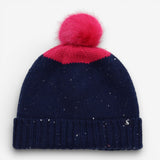 Bobble Hat Navy and Pink with Sequin
