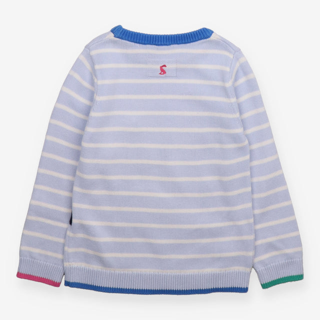 Jumper Knit Blue Stripe with Rainbow Zebra Appliqu