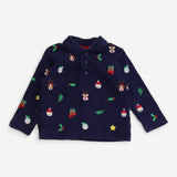 Navy Christmas Applique Polo Shirt