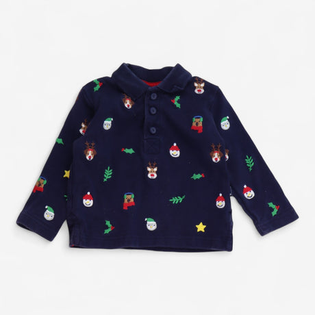 Navy Christmas Applique Polo Shirt
