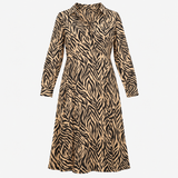 Tan and Black Zebra Print Long Sleeve Midi Shirt D