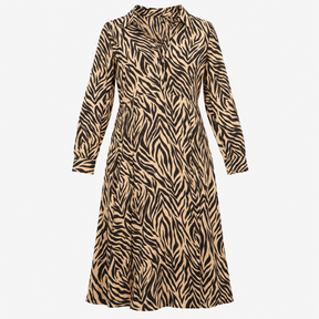 Tan and Black Zebra Print Long Sleeve Midi Shirt D