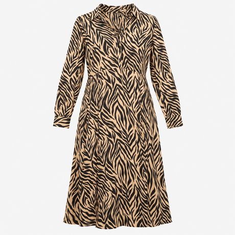 Tan and Black Zebra Print Long Sleeve Midi Shirt D