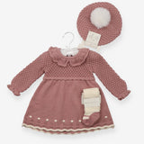 Collared Dress Crochet, Tights and Beret with Pomp