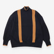 Knit Sweater Black Camel Stripe High Neck Long Sle