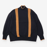 Knit Sweater Black Camel Stripe High Neck Long Sle