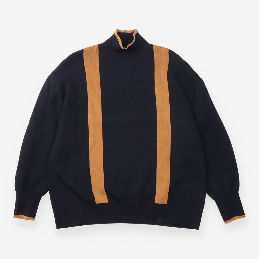 Knit Sweater Black Camel Stripe High Neck Long Sle