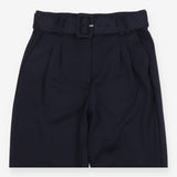 ICHI Navy Belted High Waist Pleated Tapered Smart