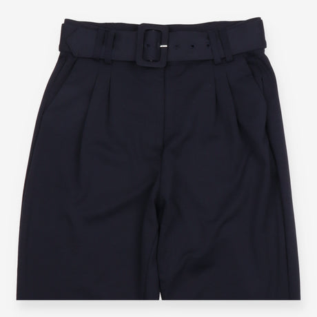 ICHI Navy Belted High Waist Pleated Tapered Smart