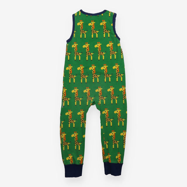 Dungarees green giraffes blue edging