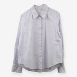Shirt Blue White Stripe Cotton Poplin Long Sleeve 