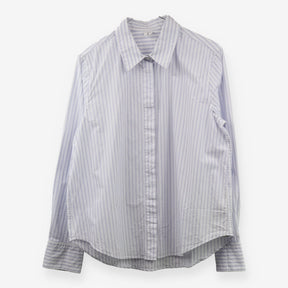 Shirt Blue White Stripe Cotton Poplin Long Sleeve 