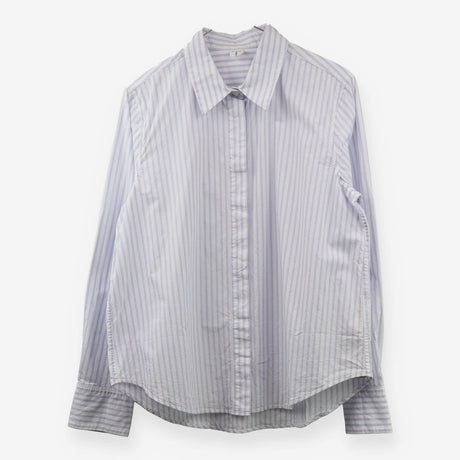 Shirt Blue White Stripe Cotton Poplin Long Sleeve 