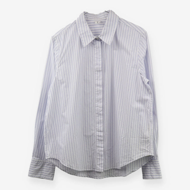 Shirt Blue White Stripe Cotton Poplin Long Sleeve 