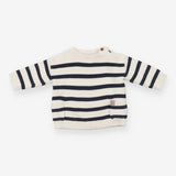 White and Navy Striped Knit Sweater