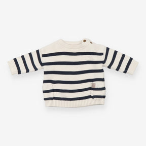 White and Navy Striped Knit Sweater