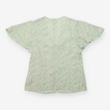 Blouse Green Lilac Ditsy Floral Print Flutter Slee