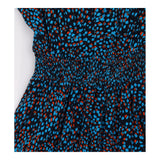 Midi Dress Black Blue Print Shirred Waist Long Sle