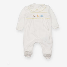 Sleepsuit white velour smock elephant & friends