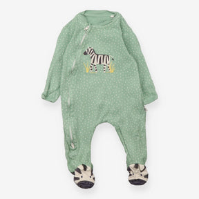 Sleepsuit Green Zip up Zebra Applique