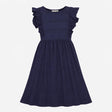 Dress Navy Blue Embroidered Ruffle Sleeve Midi Sco