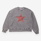 Sweatshirt Washed Charcoal Grey Red Star Graphic C