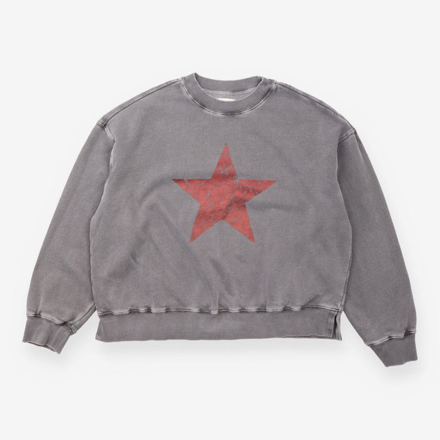 Sweatshirt Washed Charcoal Grey Red Star Graphic C