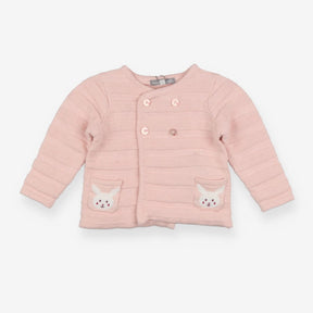 Pink knit cardigan with bunny pockets