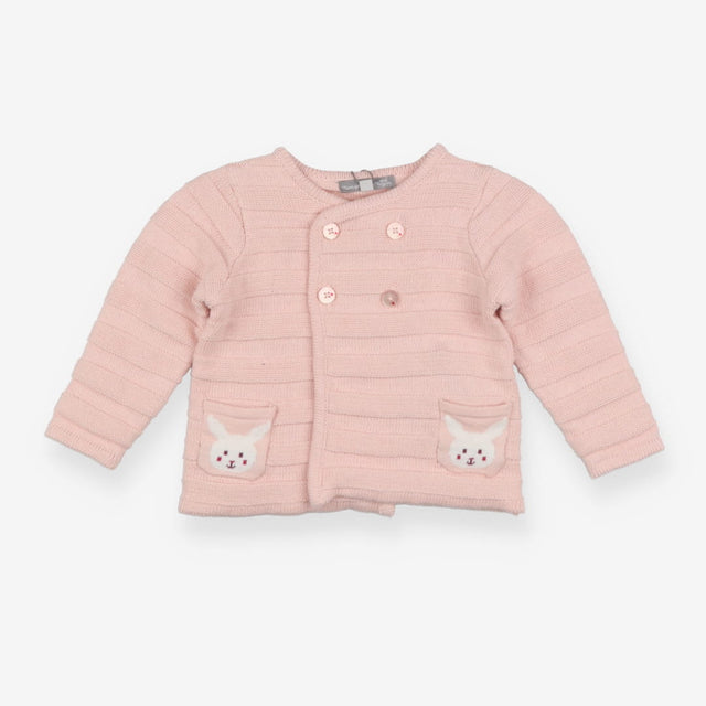 Pink knit cardigan with bunny pockets