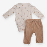 Outfit cream LS bodysuit ducks brown velour jogger