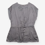 Satin Top Grey Twist Front Cap Sleeve Blouse