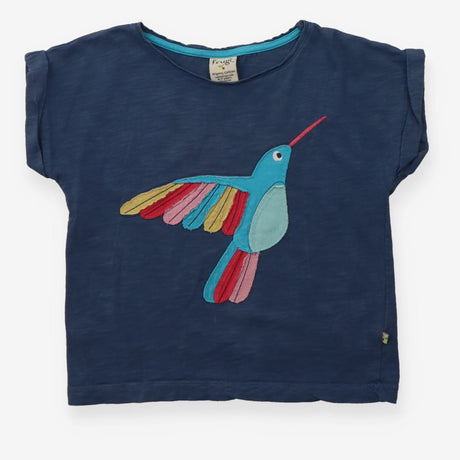 Blue t-shirt with hummingbird applique