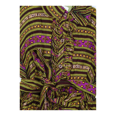 African Wax Print Ruffle Trim Cotton Midi Dress Mu