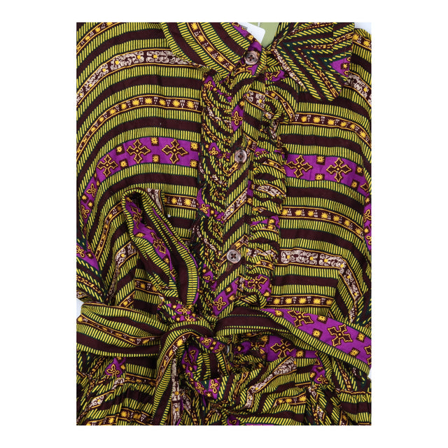 African Wax Print Ruffle Trim Cotton Midi Dress Mu