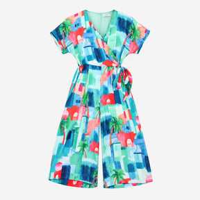 Multicolour Green Tropical Landscape Print 100% Vi