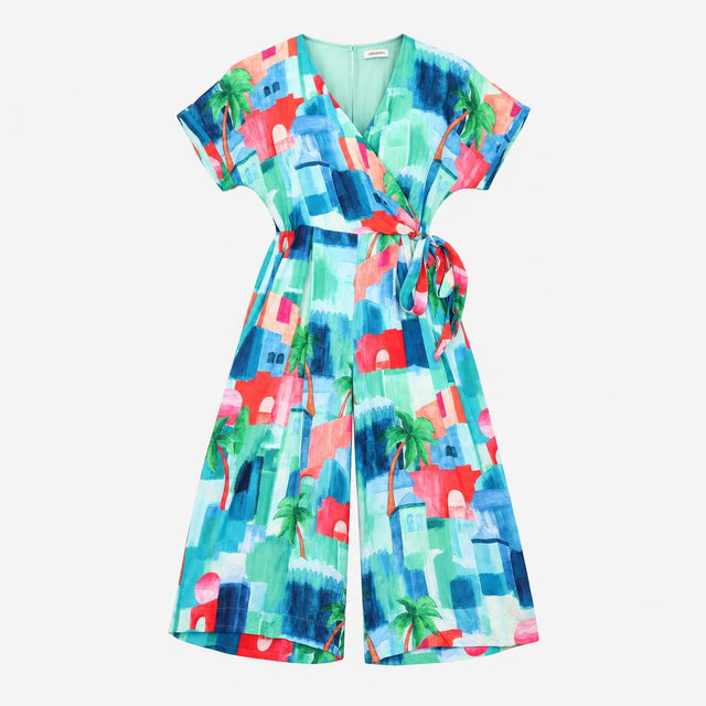 Multicolour Green Tropical Landscape Print 100% Vi