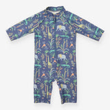 Swimsuit Blue Safari Animals and Volcanos