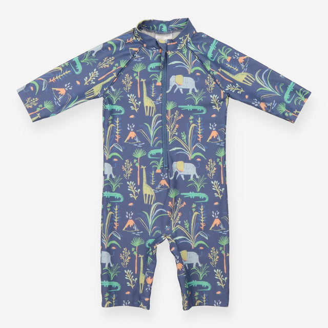 Swimsuit Blue Safari Animals and Volcanos