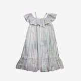 White Cold Shoulder Rainbow Stripe Dress