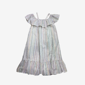 White Cold Shoulder Rainbow Stripe Dress