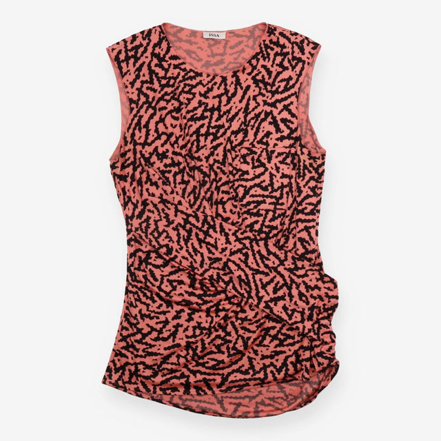 Draped Top Coral Black Abstract Print Sleeveless