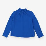 Cobalt blue long sleeve tie neck blouse