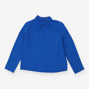 Cobalt blue long sleeve tie neck blouse