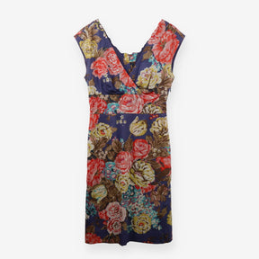 Mid Blue Large Floral Cotton Stretch summer dress