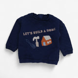 Sweater Navy Quilted "Lets Build A Home"
