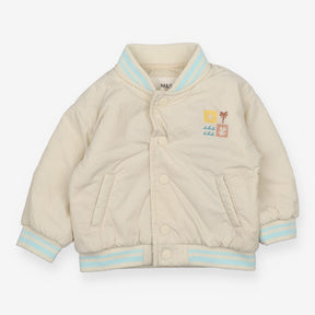 Padded Cream Bomber Jacket Coat 