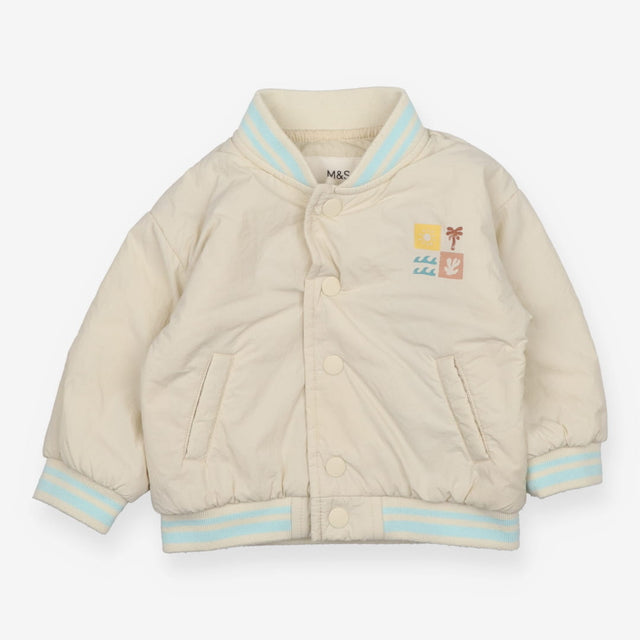 Padded Cream Bomber Jacket Coat 