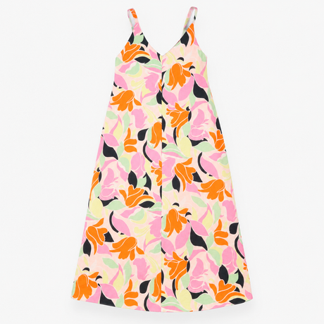 Multicolour Floral Linen Blend V-Neck Maxi Dress