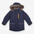 Parka navy blue fur hood grey fur lining