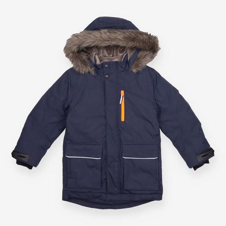 Parka navy blue fur hood grey fur lining